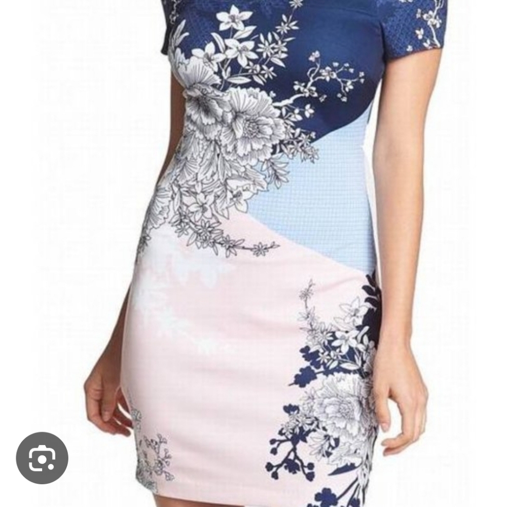 Guess Navy and Pink Floral Mini Dress